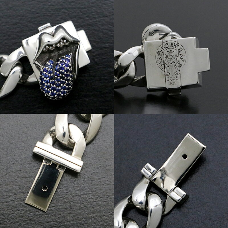 クロムハーツ【CHROMEHEARTS】【ダイヤモンド×サファイヤ】 クラシック IDブレスレット / ボックス / リップタン / 15リンク / 107.4g 【中古】BTR