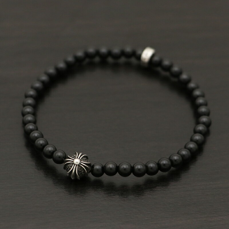 クロムハーツ【CHROMEHEARTS】【ブラックダイヤモンド】 ビーズブレスレット/オニキス/パヴェダイヤ/ブラック/4mm/9.2g【中古】19-2687