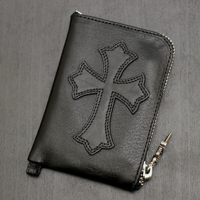 クロムハーツ【CHROMEHEARTS】WALLET ZIP TINY/タイニー ジップ ウォレット/CHクロス/カードケース/財布/L字/スクロールラベル/ダガージップ/ブラック【中古】121847