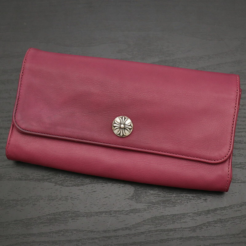 クロムハーツ【CHROMEHEARTS】WALLET JUDY/ジュディ/クロスボタン/長財布/マゼンタ/赤系【中古】131345