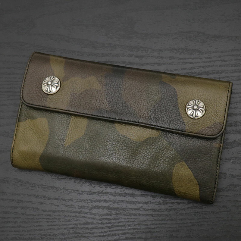 美品 クロムハーツ ウェーブウォレット カモフラ 迷彩 長財布 クロムハーツ CHROME HEARTS 財布 Wave ウェーブ クロスボタン