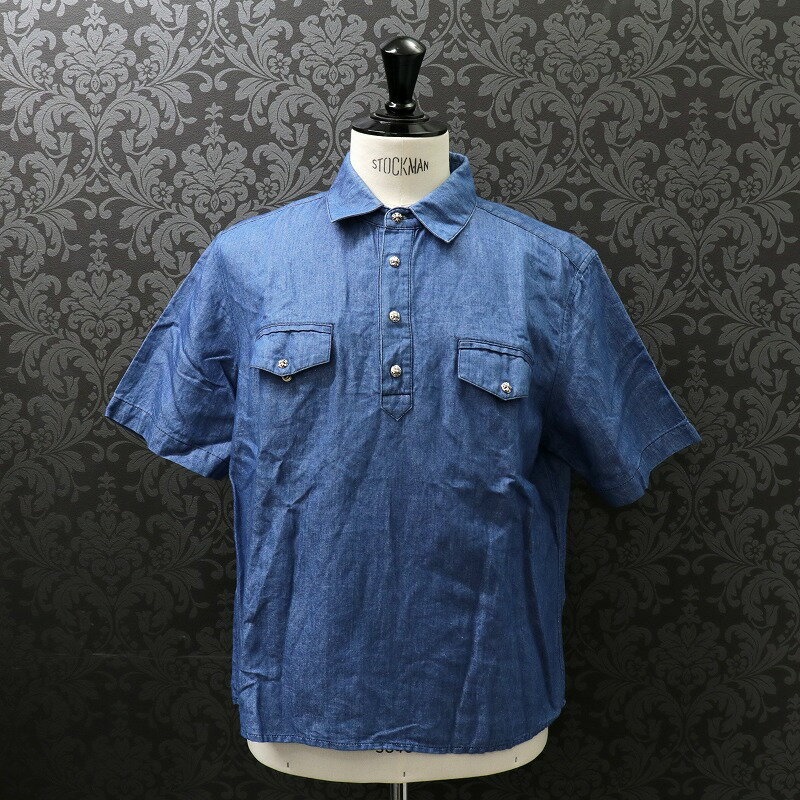 クロムハーツ【CHROMEHEARTS】クロスボタン/ポロシャツ/カットソー/スクロールラベル/セメタリークロスパッチ/デニム/2211-304-4861/Lサ...