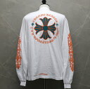 クロムハーツ【CHROMEHEARTS】【マイアミ】フローラルクロスプリント/ロングスリーブTシャツ 長袖カットソー ロンT ポケT 袖プリント /ホワイト/XLサイズ【中古】13774