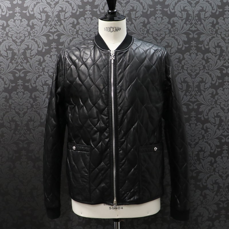 クロムハーツ【CHROMEHEARTS】【保証書付】OTTER POP LTHR/キルティングレザージャケット/リブカシミヤ/M【中古】20-888