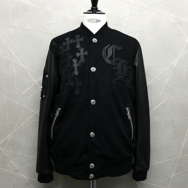 クロムハーツ【CHROMEHEARTS】【カシミヤ】BSフレア/フローラルクロスボタン/レターマン/スタジャン/Lサイズ【中古】14676