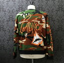 クロムハーツ【CHROMEHEARTS】matty boy/マティボーイ/2022SS PPO Caution Crewneck/グラフィックプリントスウェット/カモフラージュ/Lサイズ【中古】12375