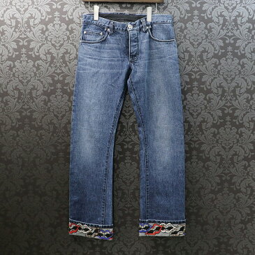 クロムハーツ【CHROMEHEARTS】【matty boy】マティボーイ/リップパッチ/ウォッシュデニムパンツ/クロスボタン/唇/32インチ【中古】20-1101-1