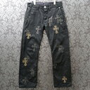 クロムハーツ【CHROMEHEARTS】【セメタリークロスパッチ】CHINOS CEM CRS PTCH /チノパン/クロスボタン/レザー切替/カモフラージュ/ブラック/30インチ【中古】12995