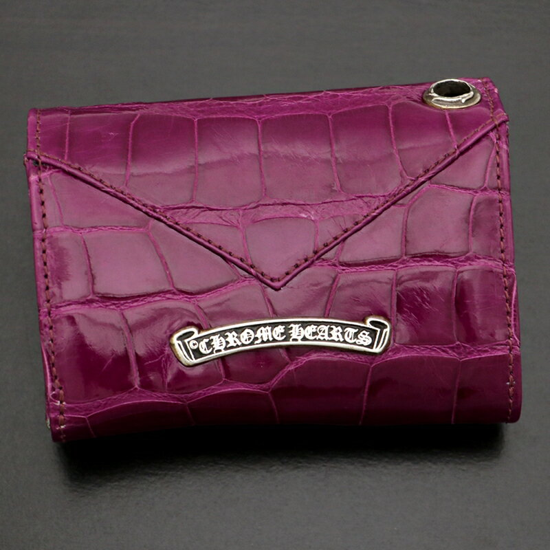 クロムハーツ【CHROMEHEARTS】【保証書付】【未使用品】【アリゲーター】WALLET TINY/タイニーウォレット/CHプラス/カードケース/財布/グロメット/スクロールラベル/パープル系/シャイニー【中古】10511