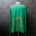 クロムハーツ【CHROMEHEARTS】L/S Tee ホースシューロングスリーブTシャツ 長袖カットソー ロンT ポケT 袖プリント グリーン×オレンジ/XXLサイズ【中古】13602