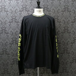 クロムハーツ【CHROMEHEARTS】イエロー/黄色/ロゴプリント/ネックプリント/ロングスリーブTシャツ/ロンT/ブラック/XLサイズ【中古】121216