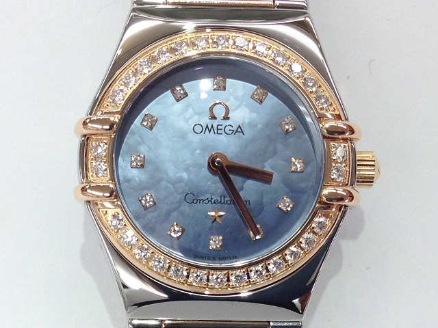 レディース時計【中古】　OMEGA　オメガ　コンステレーションミニ　マイチョイス　1357.77　ブルーシェル文字盤　ダイヤベゼル　SS/PG【楽ギフ_包装選択】