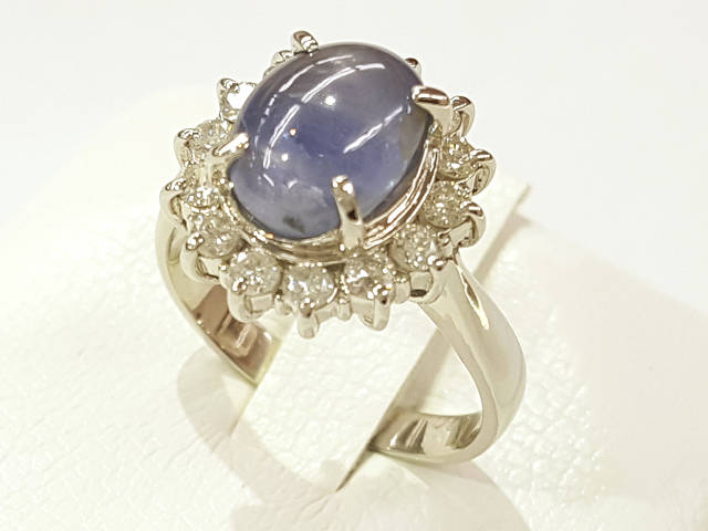 レディース【中古】 ブルースターサファイヤダイヤリング Pt900 D0.35/2.0ct プラチナ 約＃7 約7号 指輪 仕上げ済み【楽ギフ_包装選択】