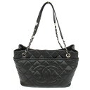 レディース【中古】 CHANEL シャネル チェーントートバッグ A26791 シルバー金具 キャビアスキン 黒 ブラック系【楽ギフ_包装選択】