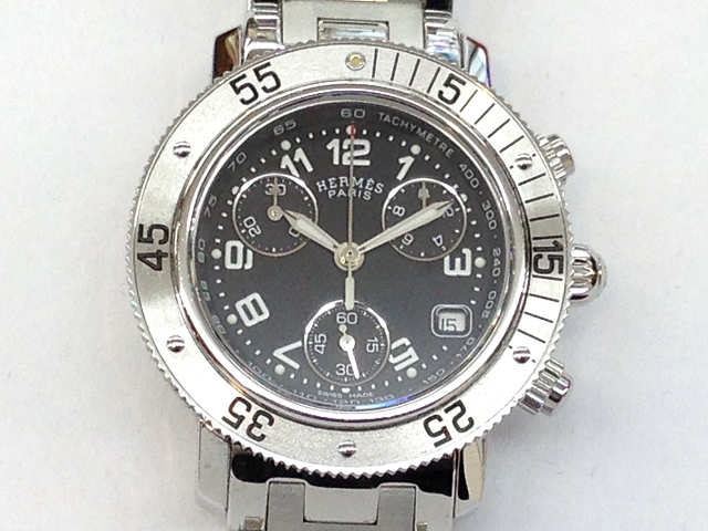 レディース時計【中古】　HERMES　エルメス　クリッパーダイバー　クロノ　CL2.310　クオーツ　黒文字盤【楽ギフ_包装選択】のサムネイル