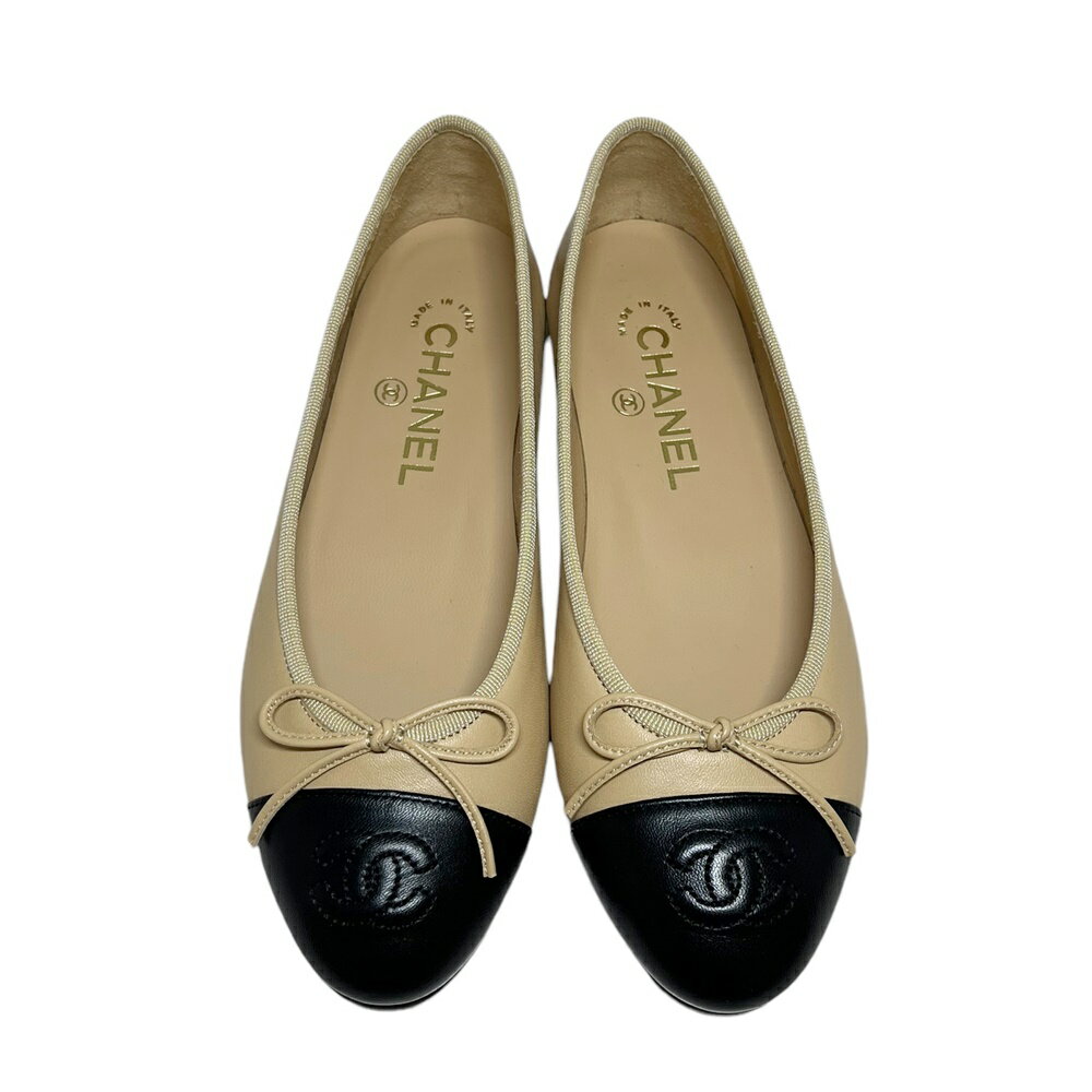 CHANEL【シャネル】G02819 バレエシューズ フラットパンプス レザー ベージュ＆ブラック 35C 22.5cm ヒール：約1.5cm 靴 【中古】 USED-A 質屋 かんてい局 加古川店 A24-2199 008のサムネイル