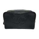 CHANEL【シャネル】コスメポーチ キャビアスキン ブラック セカンドバッグ ブラック 黒 【中古】 USED-B 質屋 かんてい局 加古川店 A24-055...