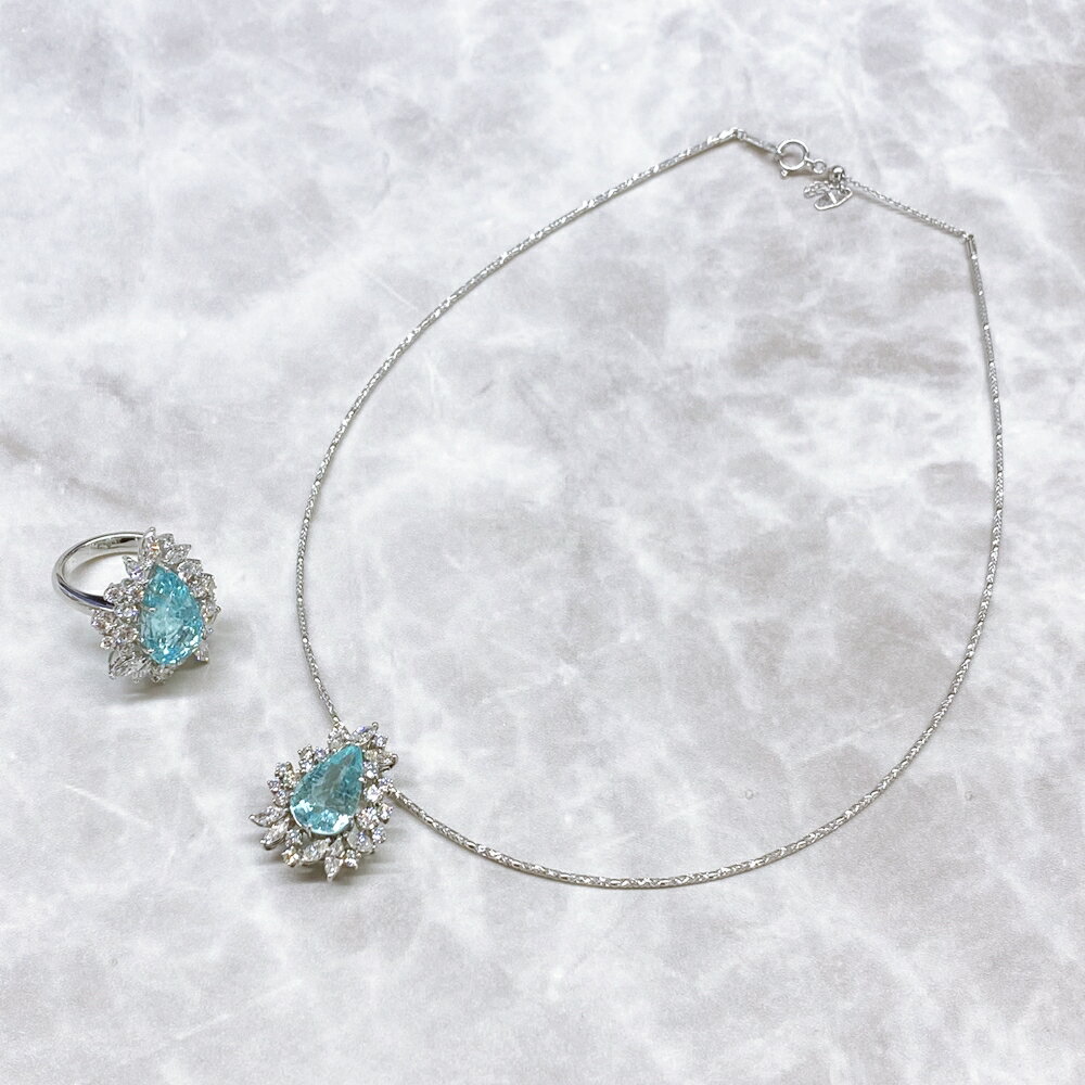 Pt900パライバトルマリンリングネックレス セット リング Pt900 PT8.391ct/D1.84ct ネックレス K18WG Pt900 PT5.42c...