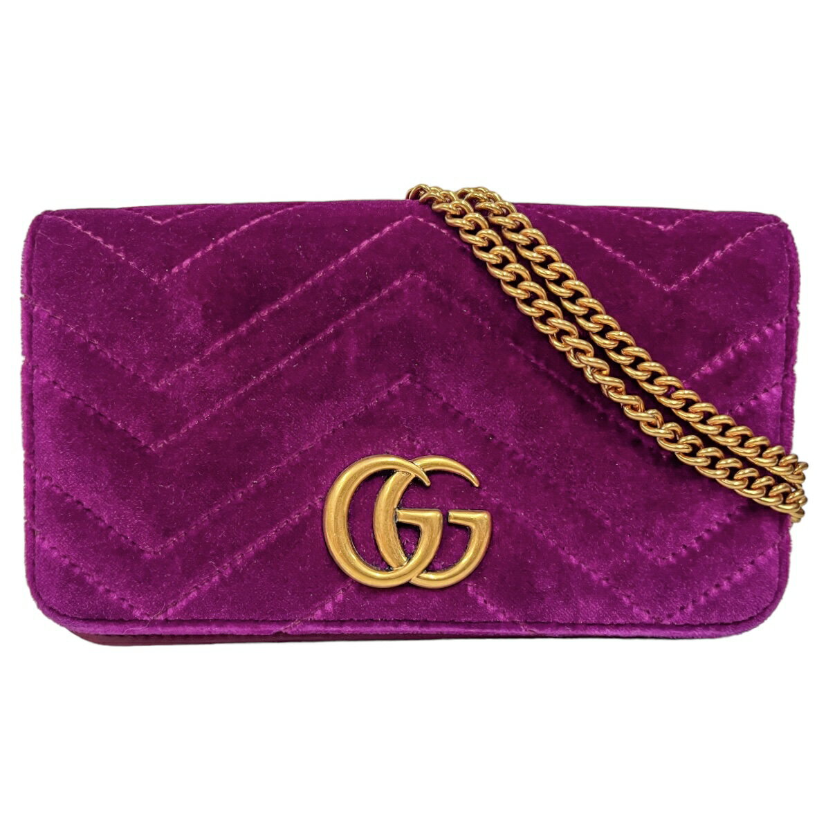 【中古】｜GUCCI グッチ 488426 チェーンショルダーバッグ ベロア GGマーモント パープル