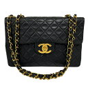 【中古】|CHANEL シャネル デカマトラッセ34 ショルダーバッグ ブラック系 レディース ゴールド金具 ダブルチェーン チェーンショルダー ハーフフラップ