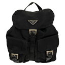 【中古】|PRADA プラダ ナイロン リュックサック バックパック 三角プレートトライアングルロゴ ブラック レディース