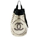 【中古】|CHANEL シャネル ココマーク スポーツライン ビーチバッグ 巾着 ワンショルダー ボーダー ショルダーバッグ パイル地