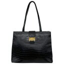 【中古】|Salvatore Ferragamo サルヴァトーレフェラガモ リザード トートバッグ クロコ型押しレザー ブラック レディース
