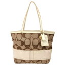 【中古】|COACH コーチ 10124 シグネチャー トートバッグ ベージュ系 ホワイト系 レディース 鞄 レディース