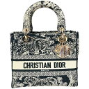 【中古】|Christian Dior クリスチャンディオール Lady D-Lite トワル ドゥ ジュイ リバース エンブロイダリー ミディアム ハンドバッ...