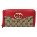 【中古】|GUCCI グッチ 308012 GGキャンバス インターロッキング ラウンドファスナー 長財布 ブラウン レッド レディース レザー キャンバス