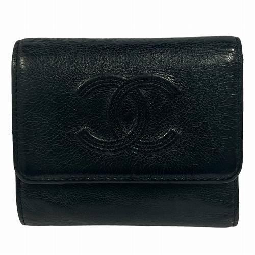 【中古】｜CHANEL シャネル A70339 三つ折り財布 ノワール カーフスキン メンズ レディース ブラック