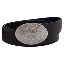 【中古】|PRADA プラダ ロゴ バックル サフィアーノ ベルト ブラック シルバーバックル メンズ