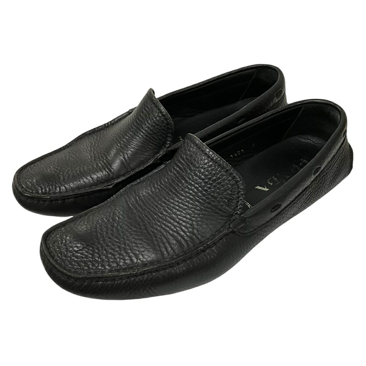 【中古】|PRADA プラダ ドライビングシューズ 2D1101 サイズ6 26.5cm レザー 黒 ブラック 靴 シューズ メンズ