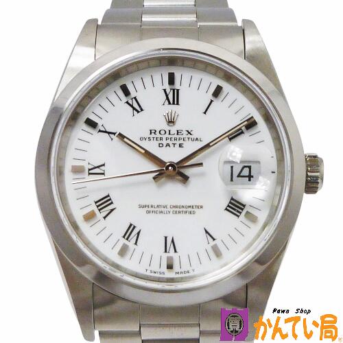 【良品】ROLEX　ロレックス　15200　オイスターパーペチュアル デイト　N番　腕時計　自動巻き　メンズ　ホワイト文字盤　白文字盤　ローマンインデックス　ホワイトローマ　SS　オイスターブレス　100m防水　34mm　中古　質屋かんてい局金沢バイパス店 22-1701