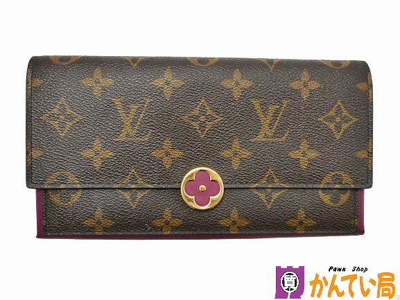 【ランクB】LOUIS VUITTON ルイヴィトン M64585 ポルトフォイユ フロール 二つ折り長財布 モノグラム キャンバス ブラウン フューシャ ゴールド金具 ホック開閉式 PVC レザー レディース ブランド ロゴ 中古 質屋 かんてい局 バイパス店 B23-803