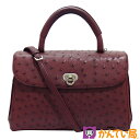 JRA オーストリッチ 2WAYバッグ ハンドバッグ ショルダーバッグ エキゾチックレザー 本革 ワインレッド シルバー金具 レディース 日本製 中古 B25-1008