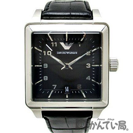 エンポリオアルマーニ AR1703 腕時計（メンズ） 【美品】EMPORIO ARMANI　エンポリオ アルマーニ　AR-1621　メンズ腕時計　スクエア　デイト　シルバー×ブラック文字盤　黒　革ベルト　クォーツ　箱・取説付き　久安店　21-2406H