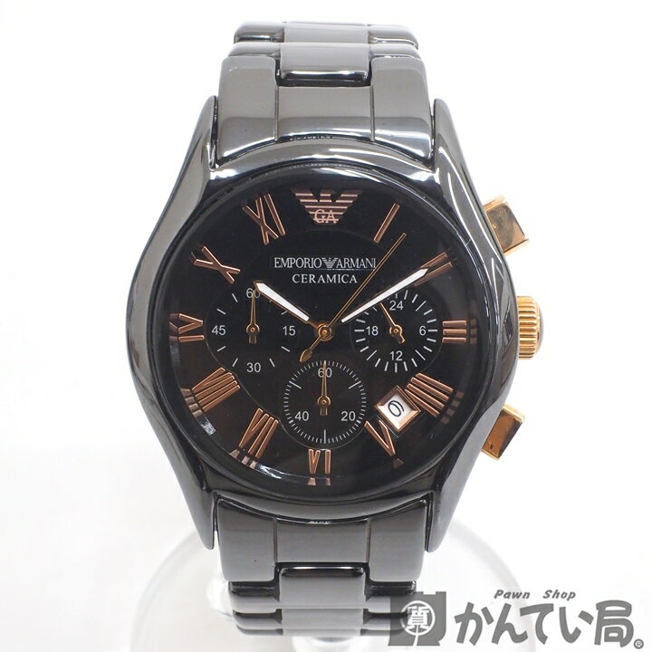 エンポリオアルマーニ AR6072 腕時計（メンズ） 【USED-AB】EMPORIO ARMANI　エンポリオアルマーニ　AR-1410　CERAMICA セラミカ　メンズ腕時計　クロノグラフ　セラミック 　SS　クォーツ　ブラック×ピンクゴールド　久安店　A24-737H