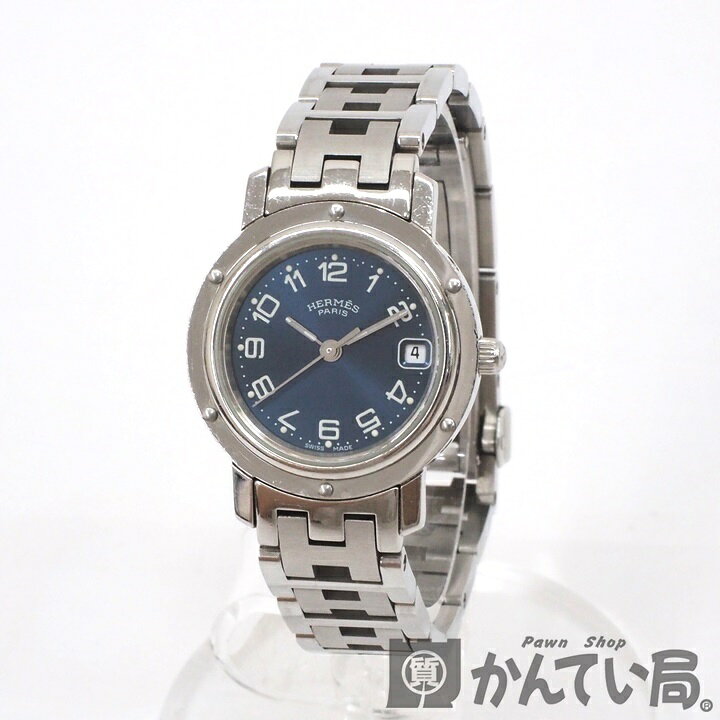 【USED-B】HERMES エルメス　CLIPPER クリッパーSS　CL4.210　シルバー×ネイビー文字盤　紺　クォーツ　箱・ギャラ付き　レディース腕時計　質屋　かんてい局金沢久安店　22-2633Hのサムネイル