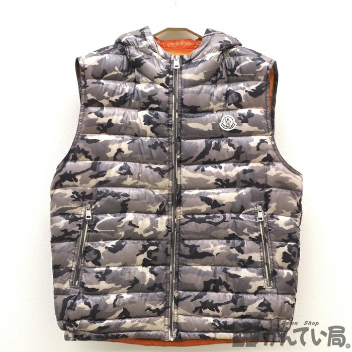 【USED-B】MONCLER モンクレール　210914336205　PATRICK GILET　パトリックジレ　フード付き ダウンベスト　メンズ　3（Lサイズ相当）　迷彩 カモフラージュ カモフラ オレンジ　質屋 かんてい局金沢久安店　22-2794H