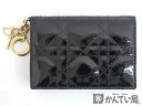 【USED-AB】Christian Dior クリスチャン ディオール　レディ ディオール フラップカードホルダー　カナージュ　カードケース　パテントレザー　ゴールド金具　ブラック　久安店　A23-2523H