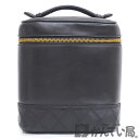 【USED-B】CHANEL シャネル A01619 ビコローレ バニティバッグ ハンドバッグ ミニバッグ メイクポーチ ラムスキン ブラック ゴールド金具 保...