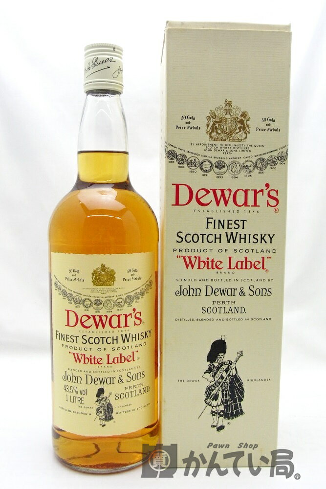 商品情報 管理番号 A23-3047H 商品名 Dewars デュワーズ　White Label ホワイトラベル 内容量 1000ml アルコール度数 43.5% 原材料 モルト、グレーン 原産国 スコットランド 付属品 箱 商品詳細 あくまで二次流通品ですので完璧な状態を望まれる方はご購入をお控えください。 ※こちらは同時に店頭にて販売している商品の為細かな傷や汚れ、使用感など感じられる場合が御座います。予めご了承下さいませ。 ランク 未開栓 注意事項 ※長期保管によるボトルのキズ・汚れ・液漏れ・ラベルの傷み・目減り・オリなどが ある場合がございます。 ※未開封の為、コルクの状態や中身（風味）等保証出来かねます。 ※未成年者への酒類の販売は固くお断りしています。 ※購入の際には生年月日をご提示頂けますよう宜しくお願い申しあげます。 ※細かく状態を気にされる方、神経質な方は注文をご遠慮願います。 ※1点モノとなっておりますので、いかなる場合も返品・交換は承れません。 ※店頭でも販売をしているため予告なく終了をすることがあります。 ※商品の状態は写真でもご確認下さい。 ※写真には目立つ箇所、また一番状態の悪い箇所を優先的に掲載しております。 ※取り扱いには細心の注意を払っておりますが、店頭でも販売中の為多少の小傷等はご了承下さい。 こちらの商品に関する問合先 質屋 かんてい局 金沢久安店 TEL:076-280-0007 営業時間：平日・土日・祝日 10:00〜19:00 &nbsp; &nbsp; 商品の状態について NEW 新品 未使用品 展示品等で一度も使用されていない商品　未使用品 USED-S ほぼ新品に近いが若干使用感がある商品　特上品 USED-A 多少の小傷はあるが,かなり程度の良い商品 USED-B ある程度の使用感が見られる商品 USED C かなりの使用感、大きな傷、汚れが多く見られる商品 ※程度の目安はあくまでも当店の基準となります。 ※他店様とは同一の基準ではございませんのでご理解ください。