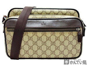 【USED-AB】GUCCI グッチ　114531　ショルダーバッグ　GGスプリーム　GGプラス　PVC　レザー　ベージュ×ダークブラウン　メンズ・レディース　男女兼用　質屋　かんてい局金沢久安店　A22-210H