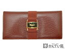 【USED-AB】Salvatore Ferragamo　サルヴァトーレ フェラガモ　22-3059 二つ折り長財布　ヴァラ　リザード型押し　レザー　ブラウン　久安店　A22-313H