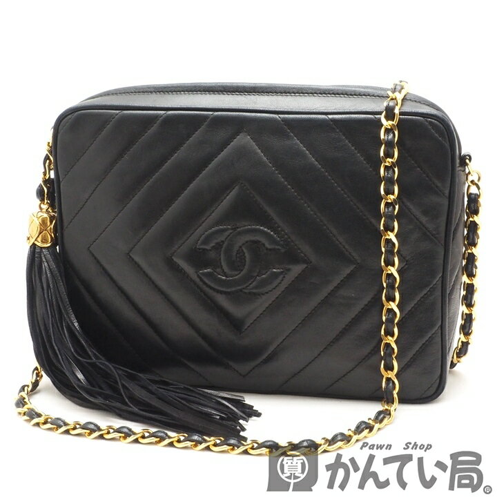 【USED-B】CHANEL シャネル　チェーン ショルダーバッグ　ダイヤステッチ　タッセルチャーム　ラムスキン　ブラック　黒　ゴールド　ココマーク　フリンジ　タッセル　箱・ギャラ付き　※シリアルシール無し　質屋　かんてい局金沢久安店　21-4036H