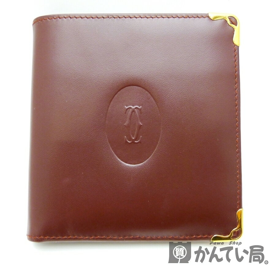 【USED-A】CARTIER カルティエ　73184192　マストライン　二つ折り財布　ボルドー　レザー　ゴールド金具　小銭入れあり　箱・ギャラつき　ヴィンテージ　久安店　A24-108H