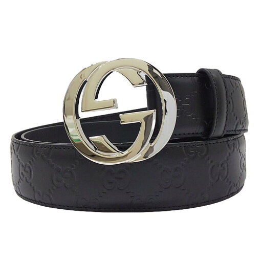 GUCCI グッチ 411924 CWC1N 1000 グッチシグネチャー レザーベルト インターロッキングGバックル グッチシマ 105・42 幅4cm ブラック 黒 シルバー金具 メンズ 保存袋付き 中古 B24-2773 GUCCI グッチ 411924 CWC1N 1000 グッチシグネチャー レザーベルト インターロッキングGバックル グッチシマ 105・42 幅4cm ブラック 黒 シルバー金具 メンズ 保存袋付き 中古 B24-2773