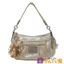 COACH コーチ 14541 ポピー グルーヴィー ハンドバッグ ベージュ系 ゴールド金具 シグネチャー スパンコール サテン レザー POPPY GROOVY リボンチャーム ロゴチャーム レディース 中古 B24-2555