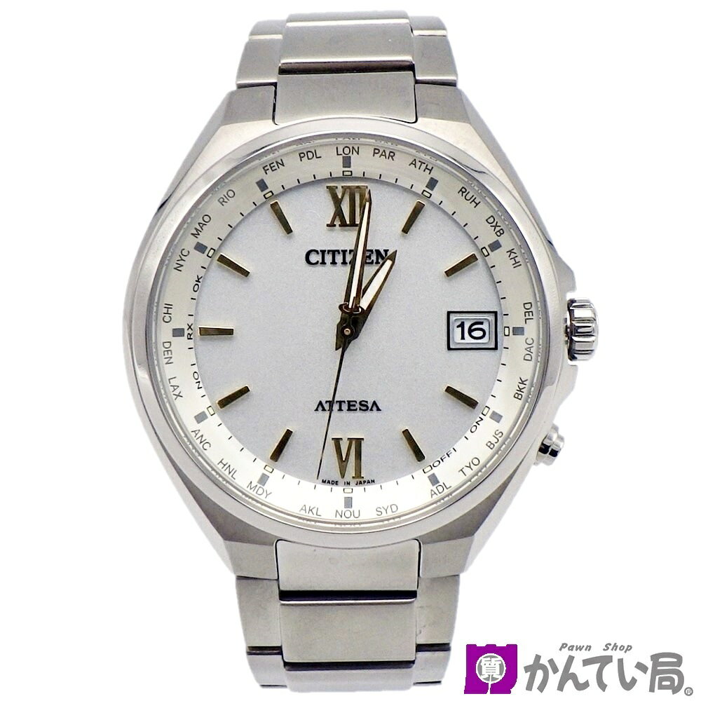 【中古】CITIZEN シチズン CB1120-50C アテッサ デイト エコドライブ 電波ソーラー スーパーチタニウム ホワイト文字盤 ローマンインデックス ダイレクトフライト シルバー メンズ 腕時計